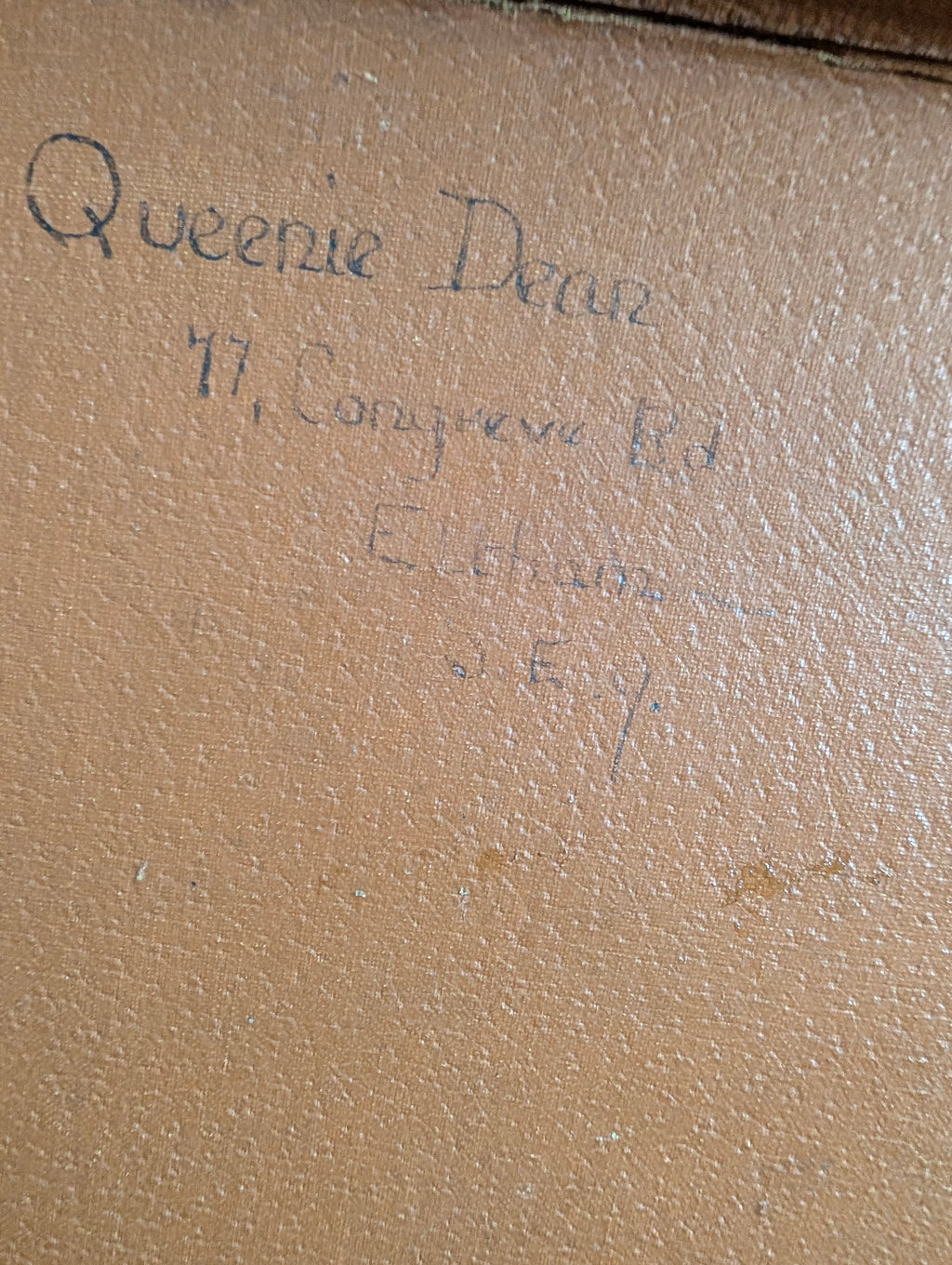 Antique Leather Suitcase 1920s Small Overnight Case, Initialled Queenie Dear Eltham London, Vintage Prop Luggage