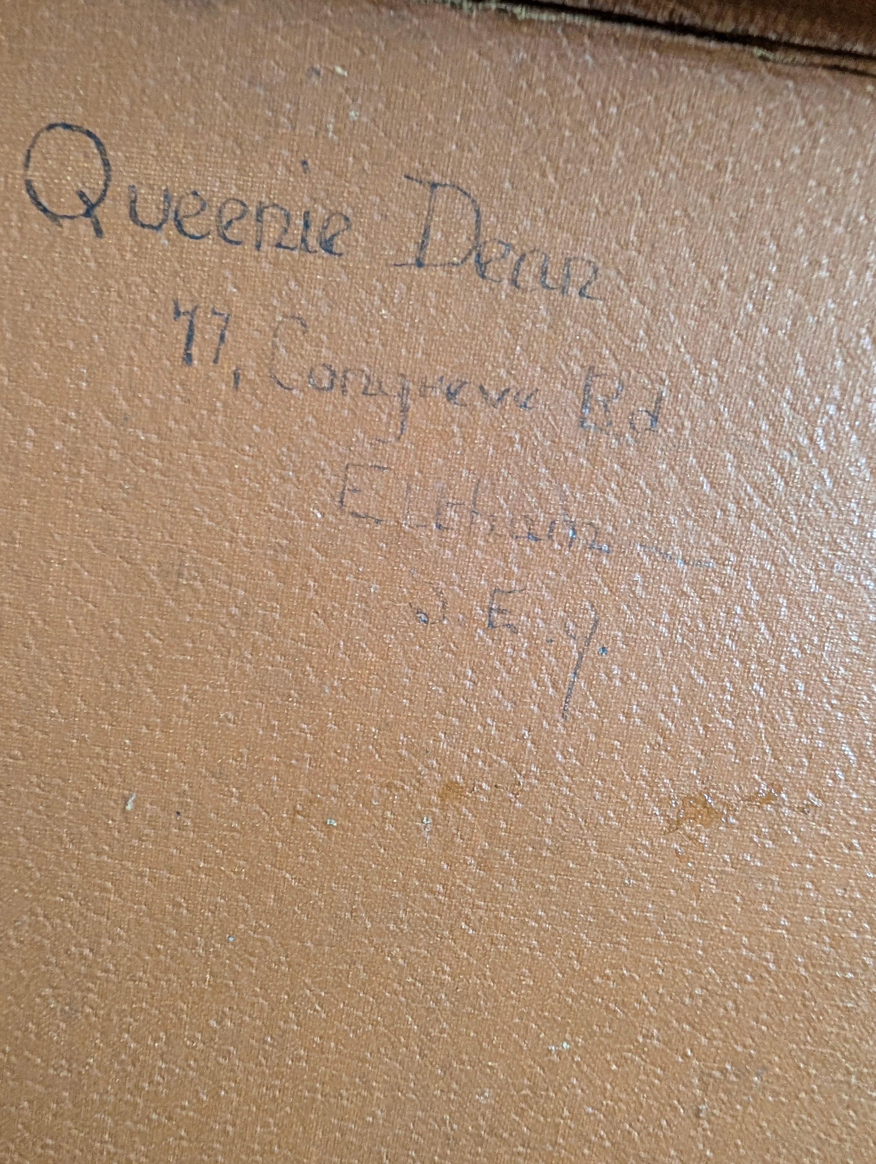 Antique Leather Suitcase 1920s Small Overnight Case, Initialled Queenie Dear Eltham London, Vintage Prop Luggage