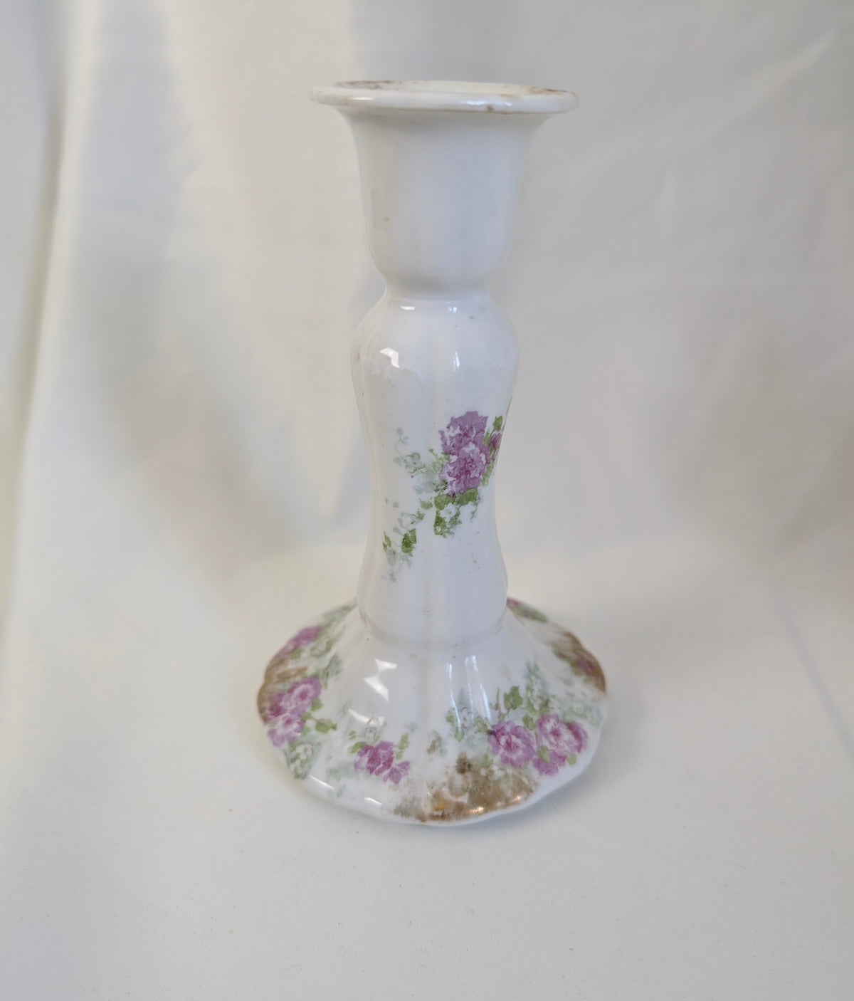 Antique Limoges Porcelain Vanity Set 4 Piece, French W.G. & Co Floral Vanity Bundle, Candlestick Bud Vase Lidded Trinket Pots