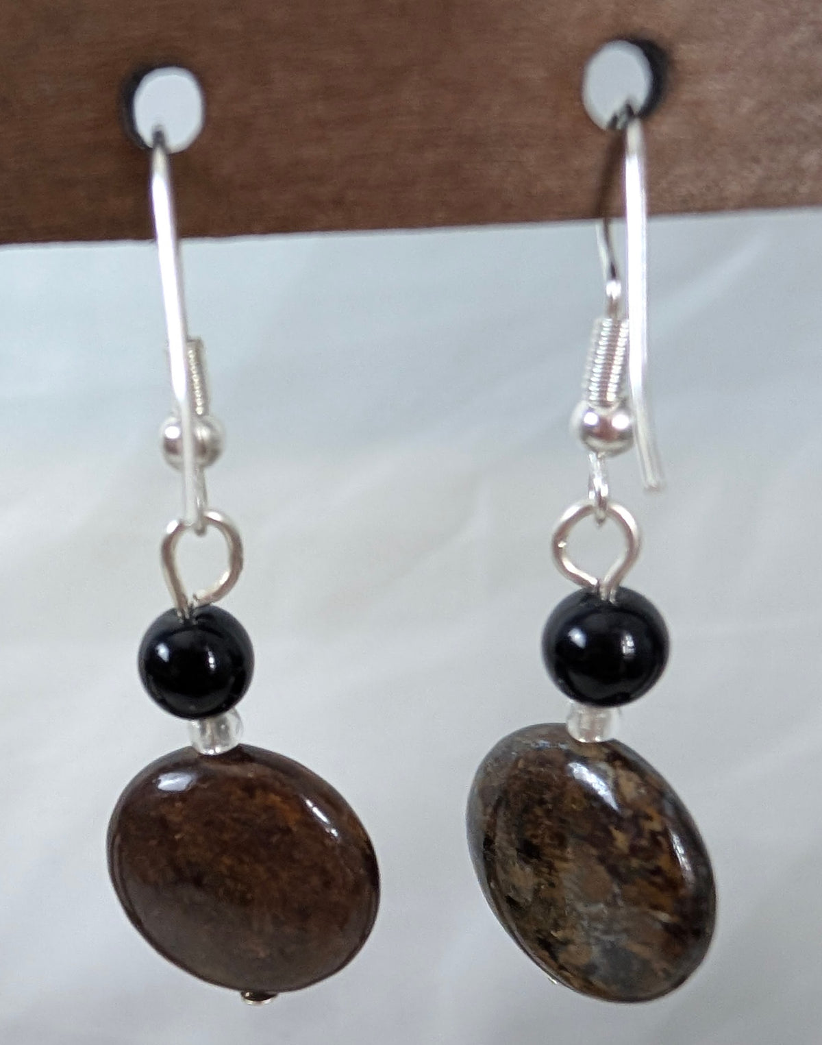 Bronzite and Black Onyx Earrings, Handmade Gemstone Drop Earrings, Natural Earthy Brown Stone Dangle Earrings, Bohemian Gift for Her