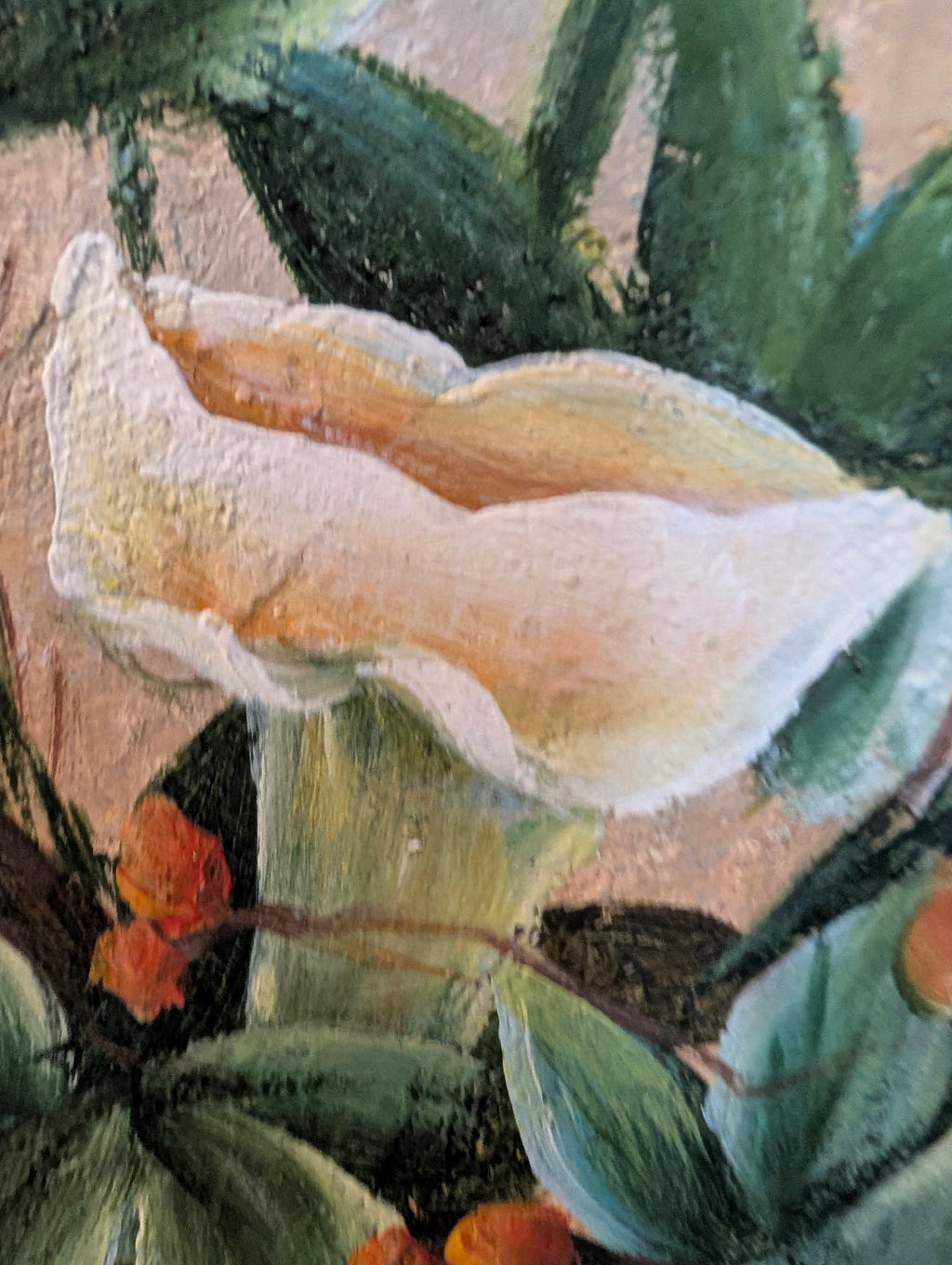 Vintage Floral Oil Painting in Ornate Gilt Frame, White Calla Lily Still Life Canvas, Signed W Mirkin Rococo Gold Frame Botanical Wall Art