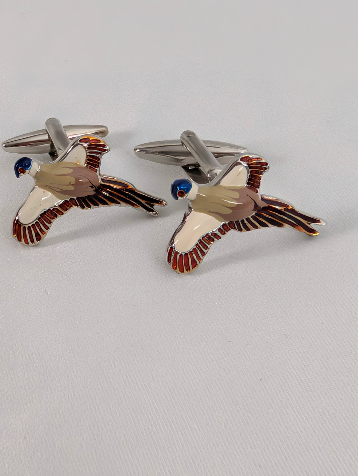 Vintage Enamel Flying Pheasant Cufflinks, Silver Tone Game Bird Country Gent Cuff Links, Countryside Hunting Shooting Mens Gift, Formal Wear
