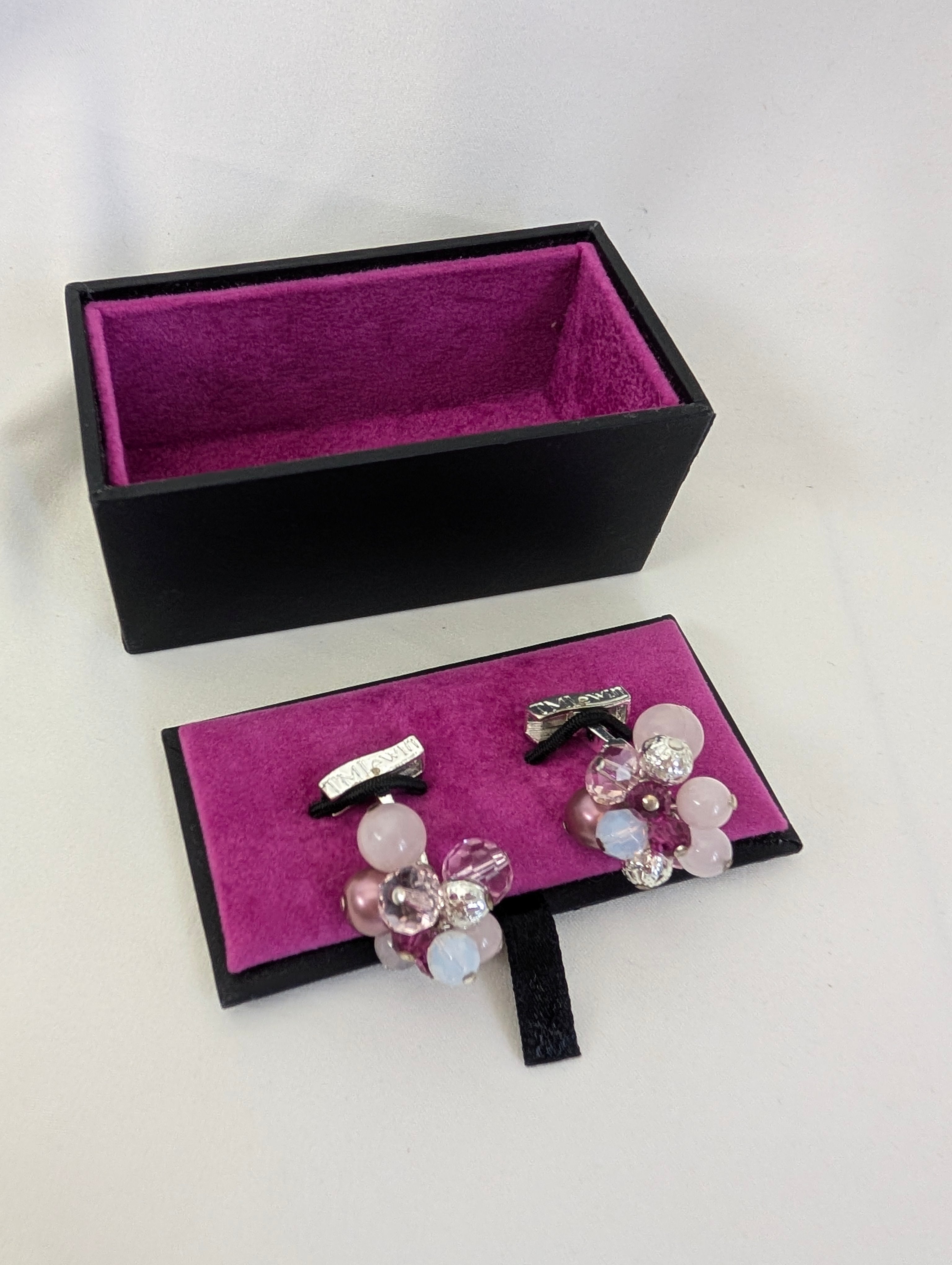 Vintage TM Lewin Beaded Cluster Cufflinks, Pink & Purple Crystal Glass Pearl Cuff Links, Elegant Formal Evening Wedding Groom Cufflinks