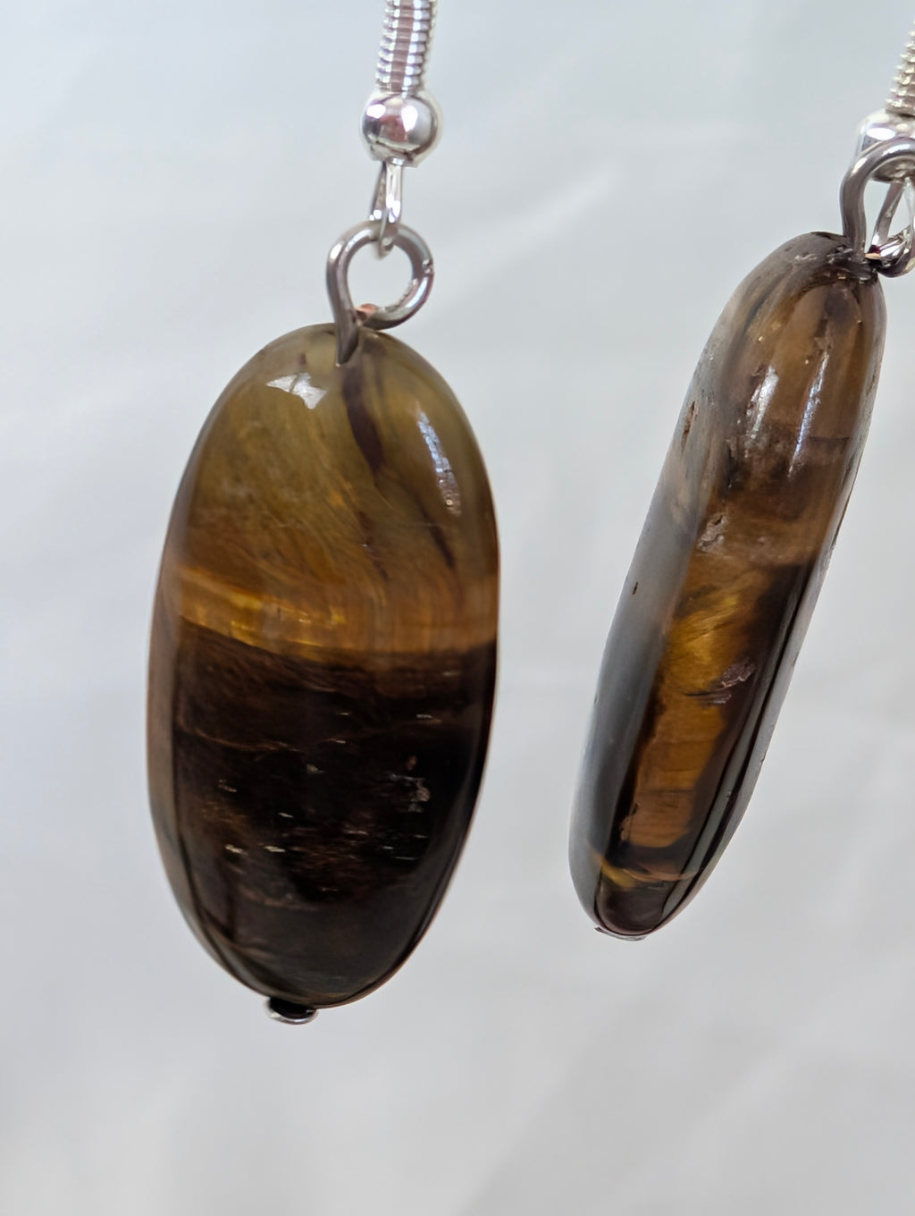 Tiger Eye Earrings, Natural Brown Oval Stone Drop Earrings, Handcrafted Boho Dangle Jewellery, Earthy Gemstone Gift for Her