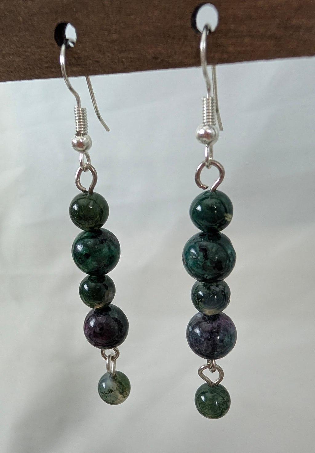 Ruby Zoisite Beaded Drop Earrings, Natural Green & Purple Gemstone Dangle Earrings, Handmade Long Bohemian Jewellery, Earthy Statement Gift