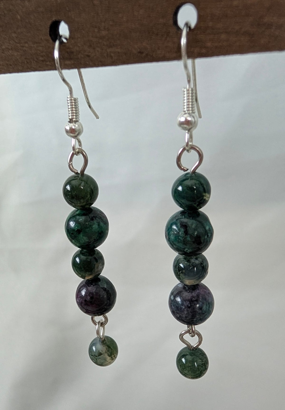 Ruby Zoisite Beaded Drop Earrings, Natural Green & Purple Gemstone Dangle Earrings, Handmade Long Bohemian Jewellery, Earthy Statement Gift