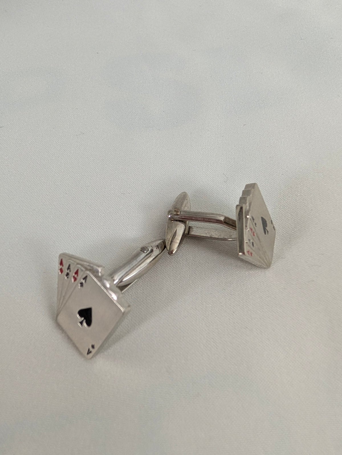 Vintage Playing Card Cufflinks, Four Aces Poker Cuff Links, Silver Tone Enamel Lucky Hand Vegas Casino Jewellery, Gambler Gift for Him Groom
