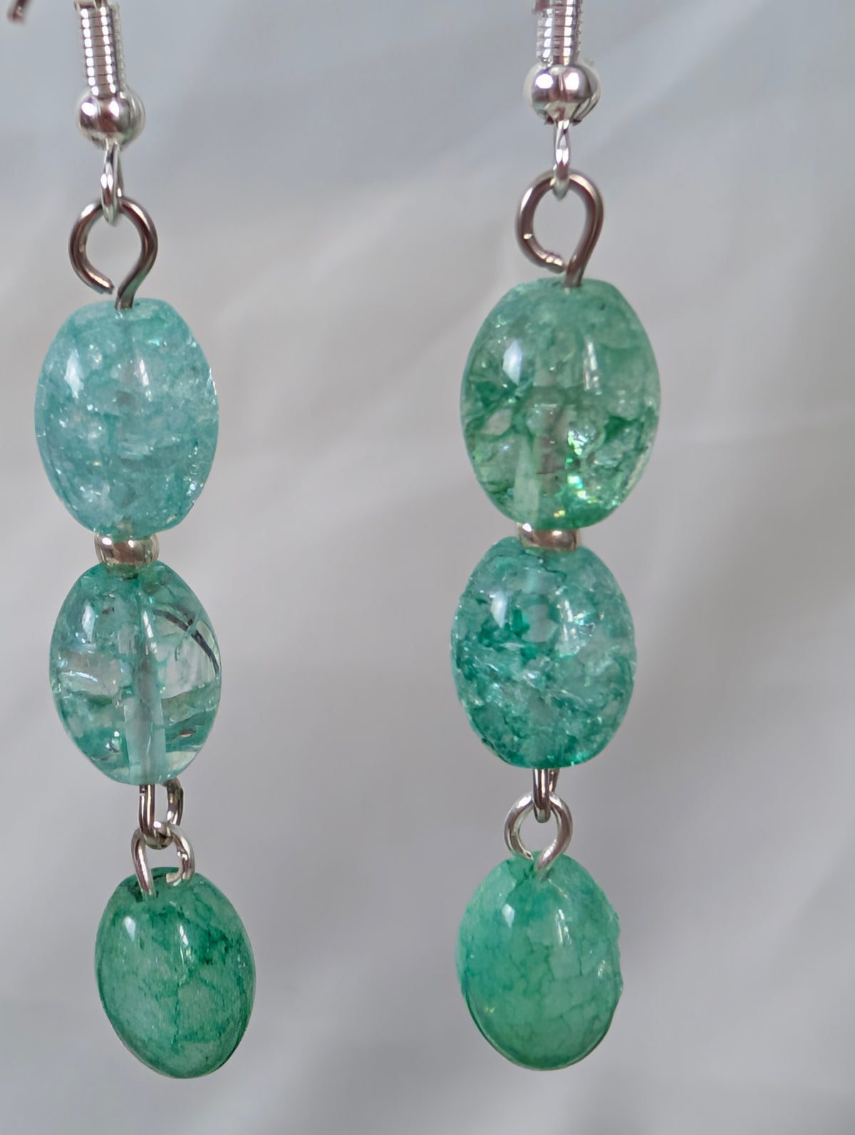 Green Crackle Quartz Earrings, Handmade Drop Dangle Earrings, Sea Green Beaded Drop Earrings, Silver Tone Artisan Jewellery Gift For Her