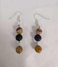 Mookite and Lava Stone Drop Earrings, Handcrafted Earthy Jasper Dangle Earrings, Boho Gemstone Jewelry,