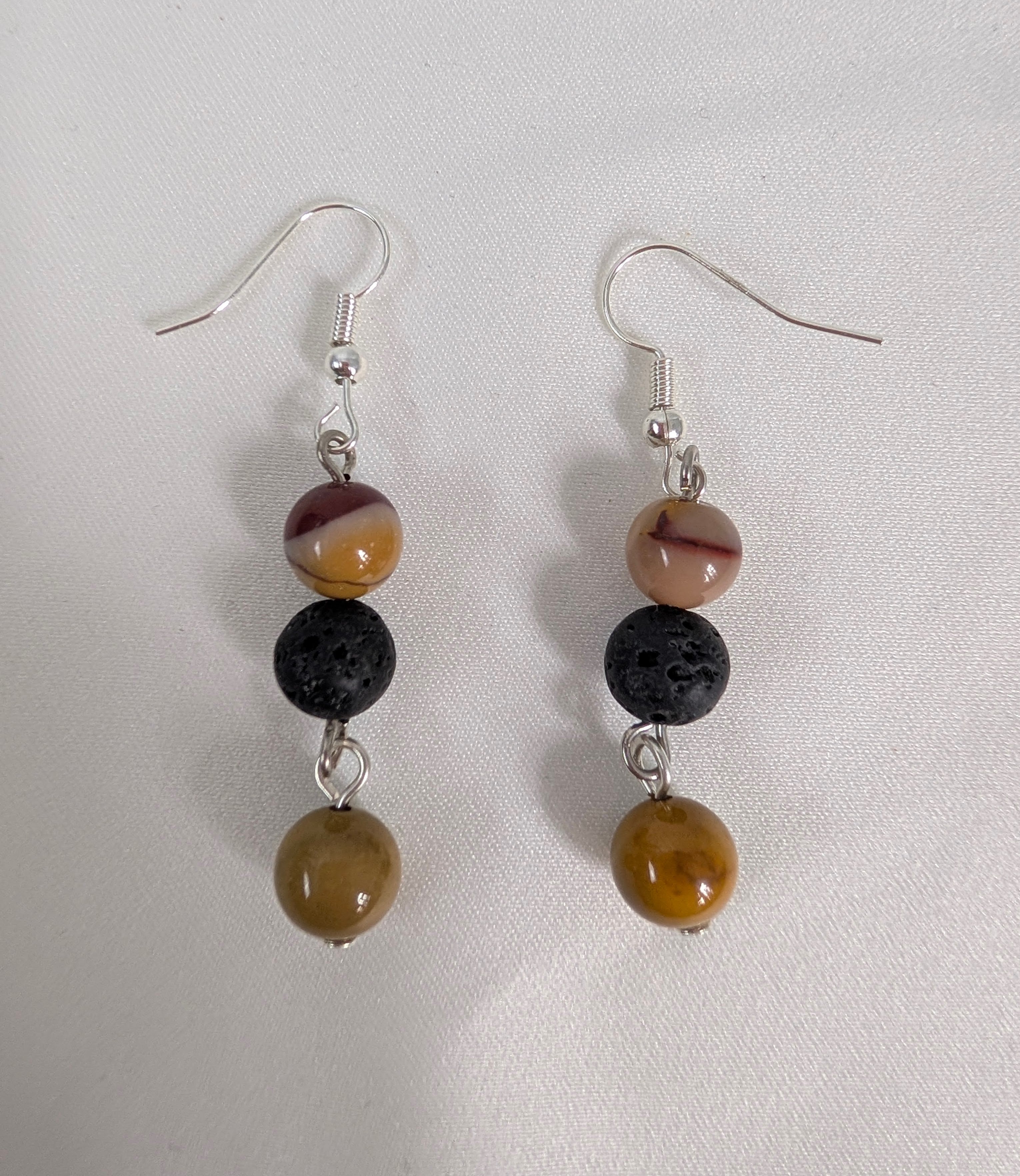 Mookite and Lava Stone Drop Earrings, Handcrafted Earthy Jasper Dangle Earrings, Boho Gemstone Jewelry,