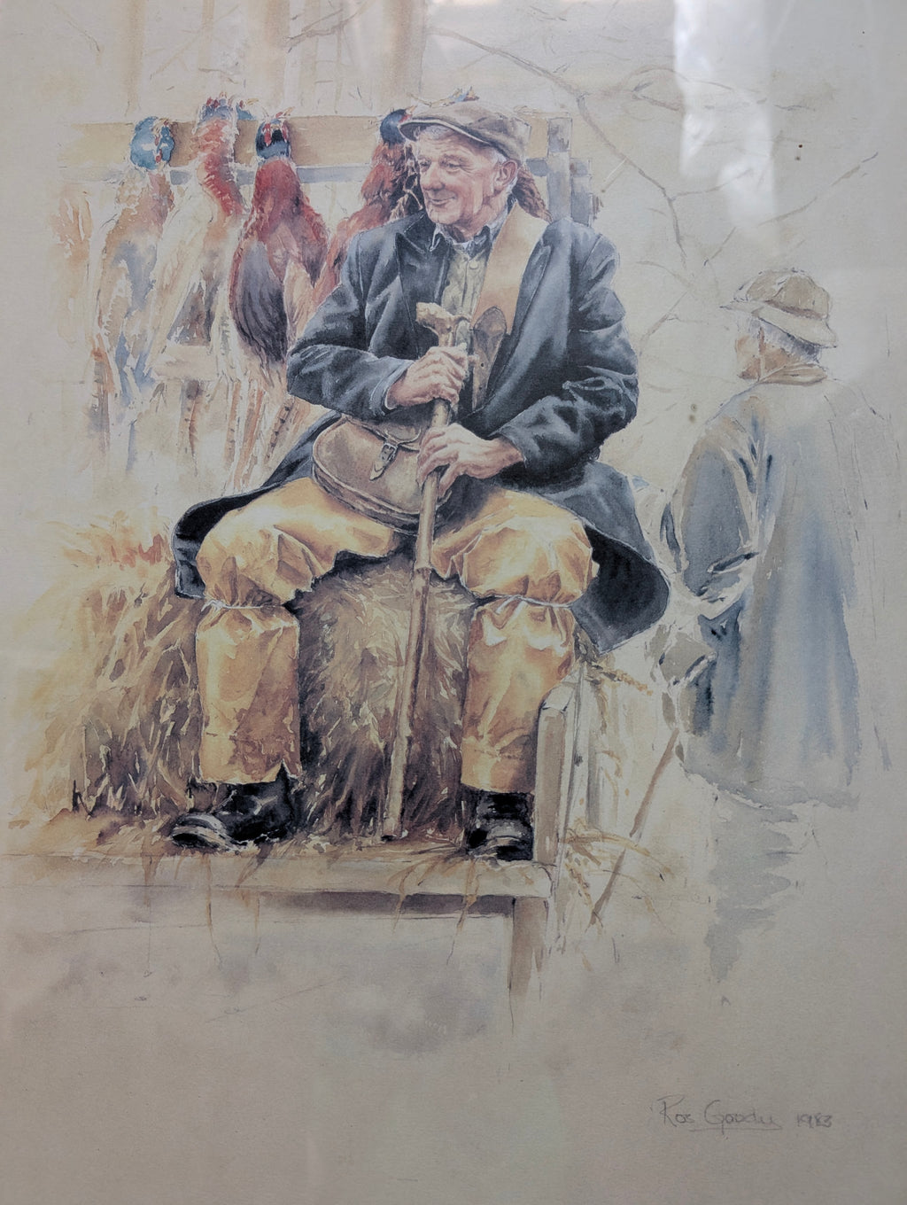 Ros Goody Signed Limited Edition Print (1983) – 'The Gamekeeper' Traditional Country Pursuits Study in Fluted Gilt Frame