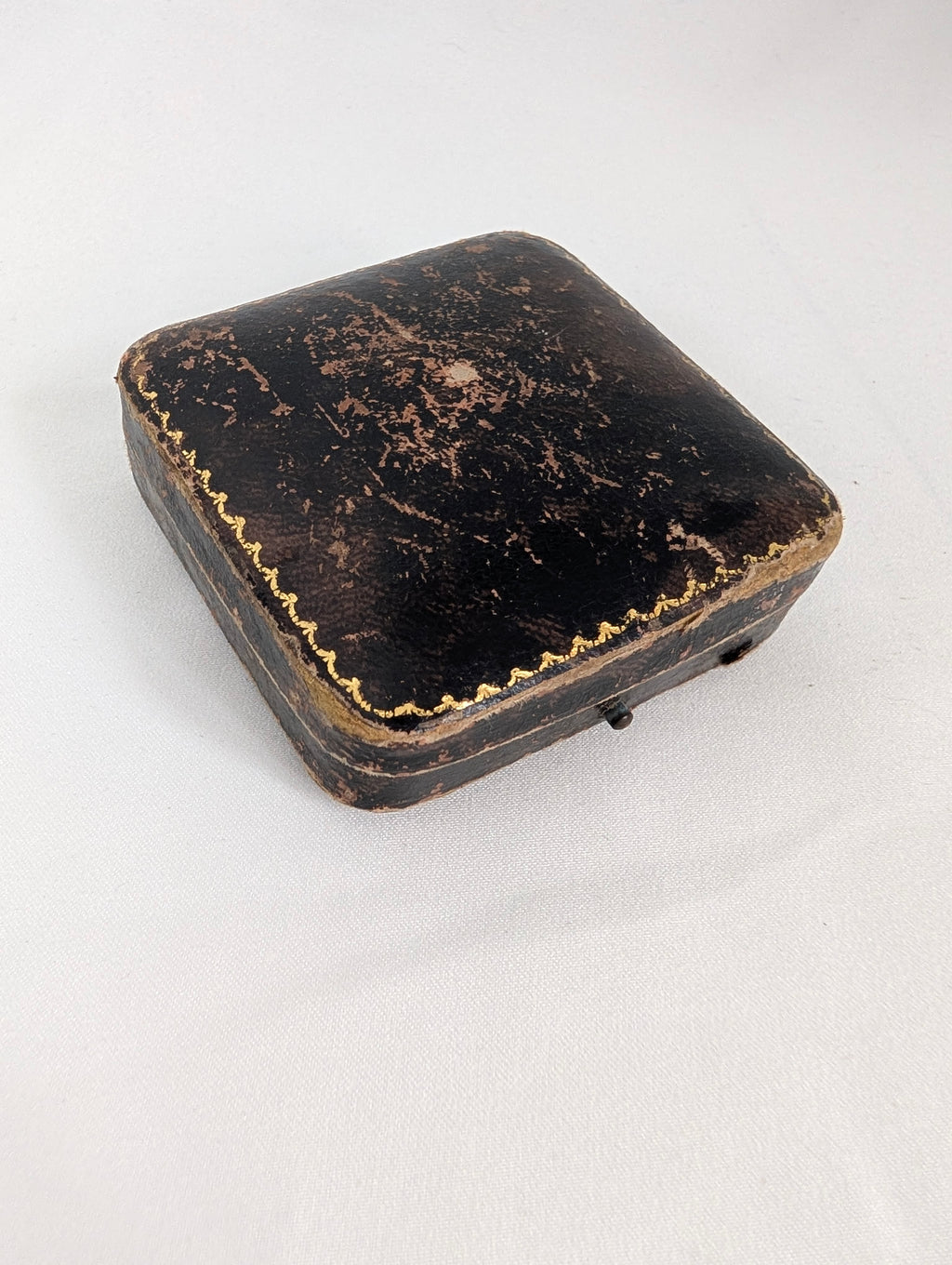 Antique Jewellery Box Leather Push Button Ring Case, Edwardian Velvet Trinket Box, Collingwood and Son Presentation Box, Vintage.