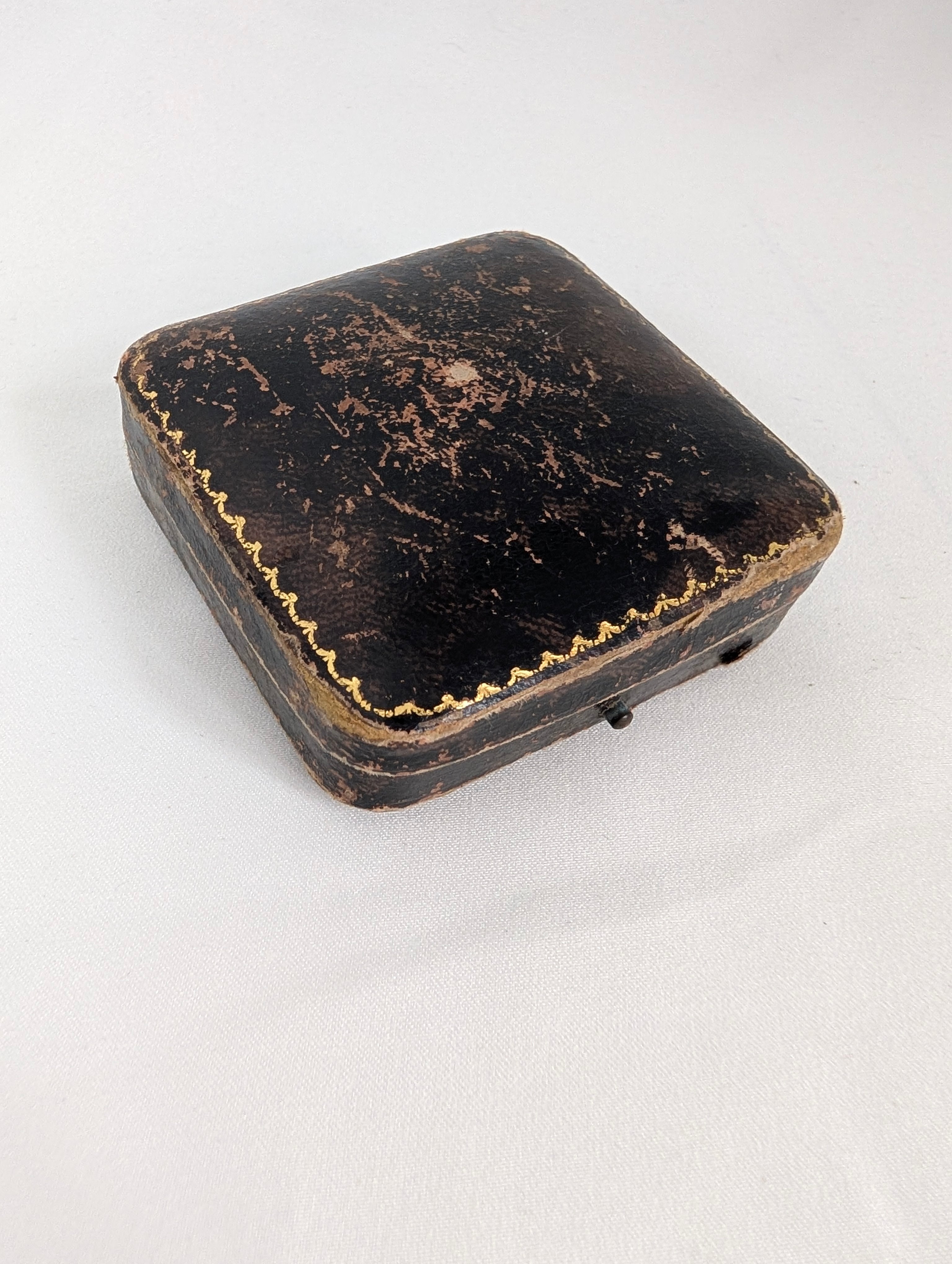 Antique Jewellery Box Leather Push Button Ring Case, Edwardian Velvet Trinket Box, Collingwood and Son Presentation Box, Vintage.