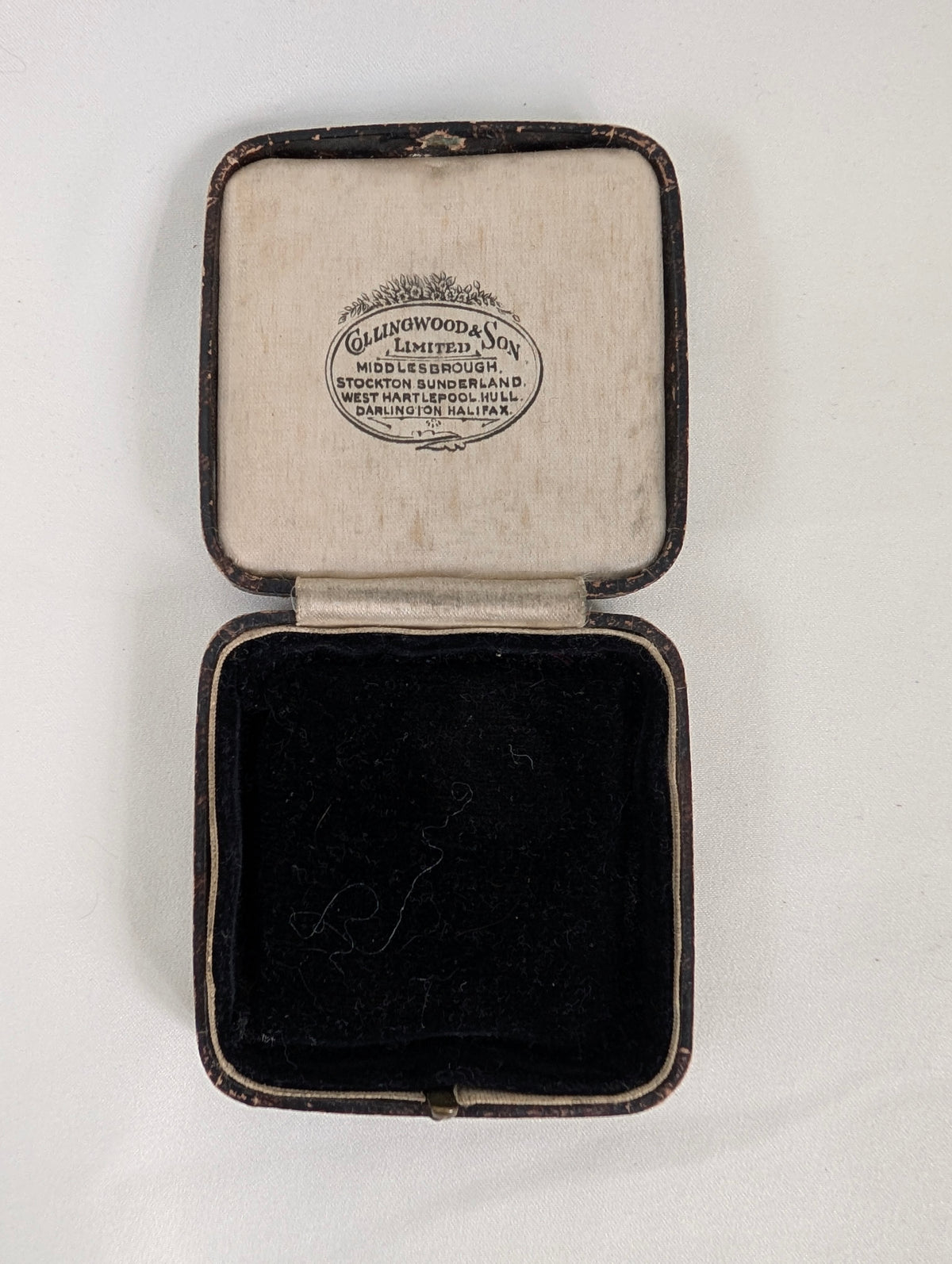 Antique Jewellery Box Leather Push Button Ring Case, Edwardian Velvet Trinket Box, Collingwood and Son Presentation Box, Vintage.
