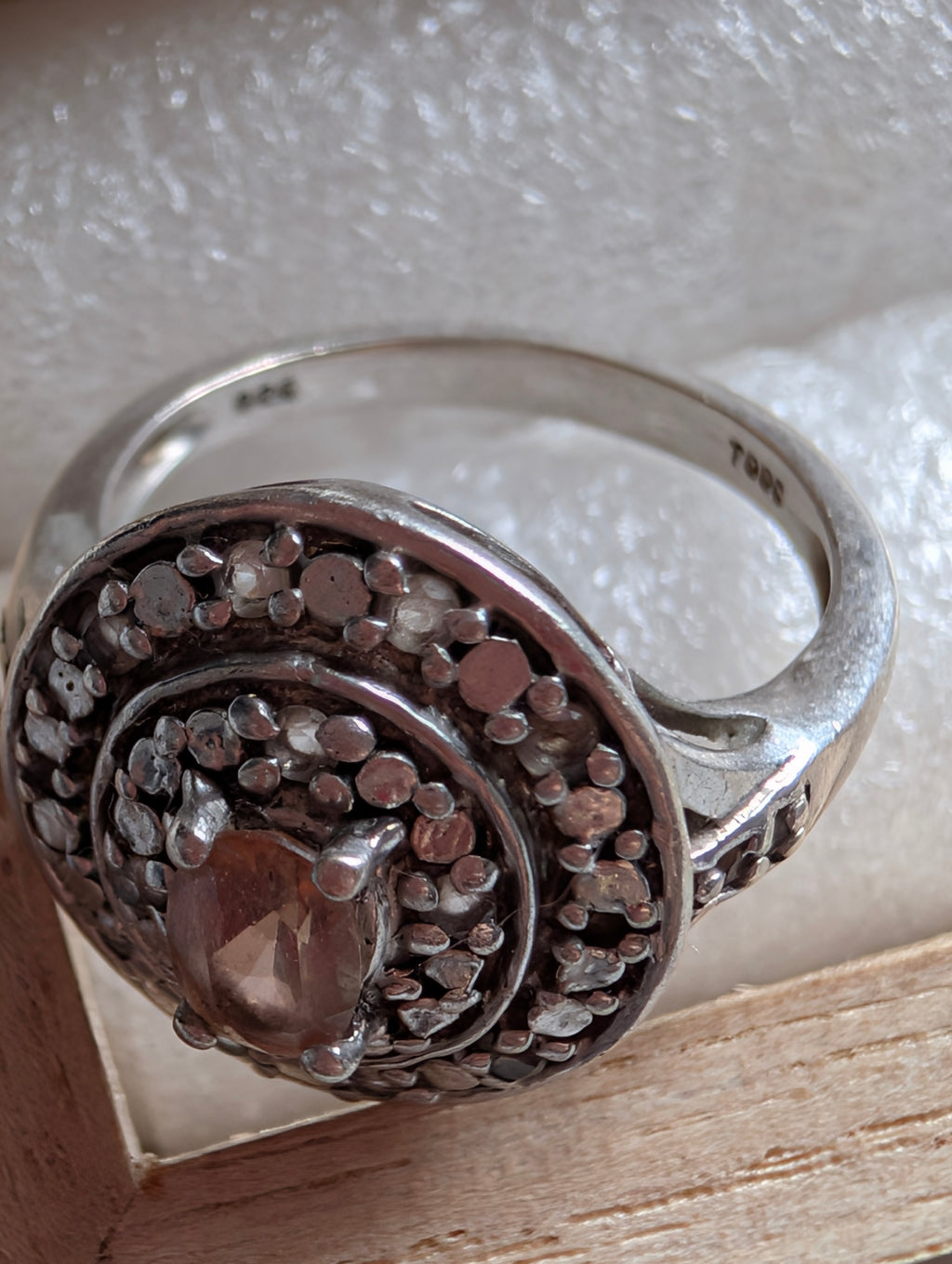 Vintage Sterling Silver Smoky Quartz Halo Ring Ornate Oval Gemstone Cocktail Ring