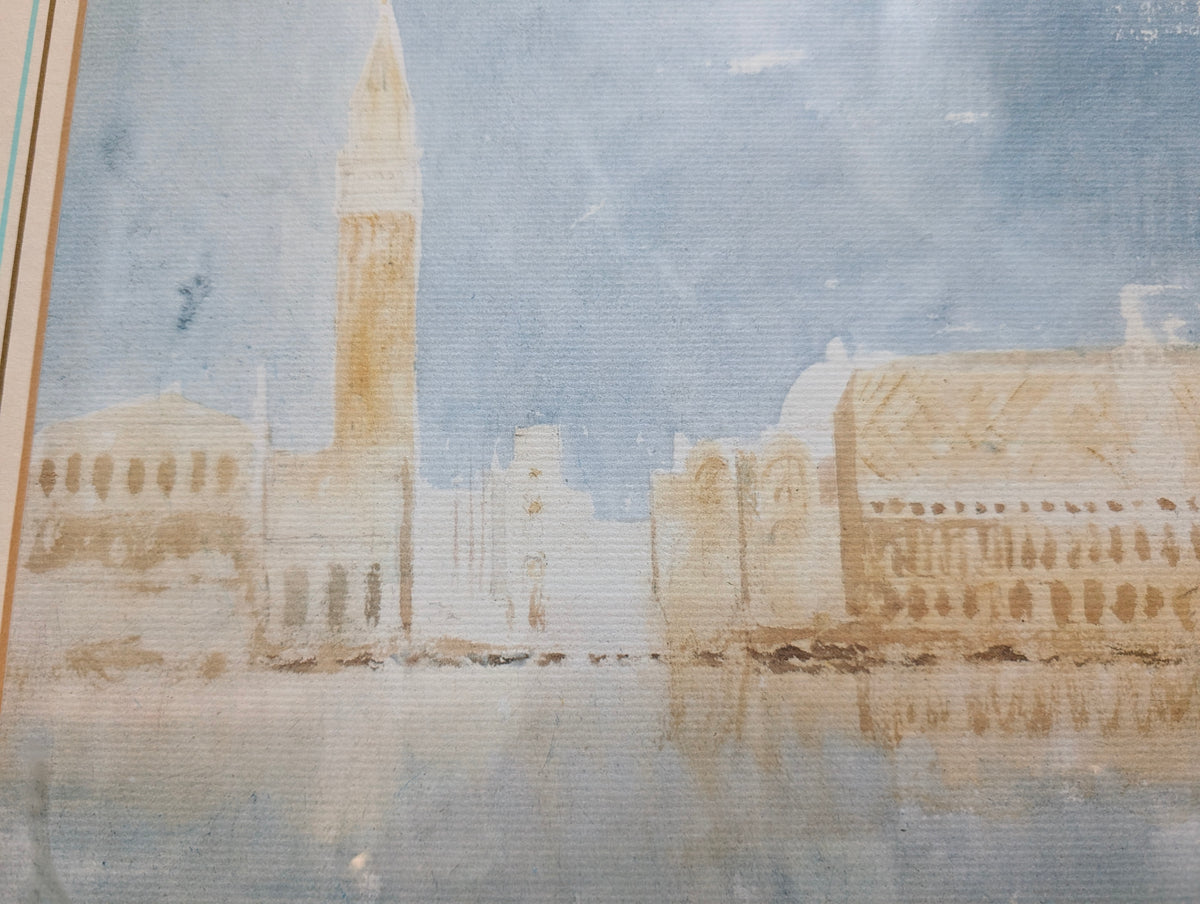 Framed J.M.W. Turner Watercolour Print – 'Venice: The Campanile and the Palace of the Doge' in Distressed Gilt Frame